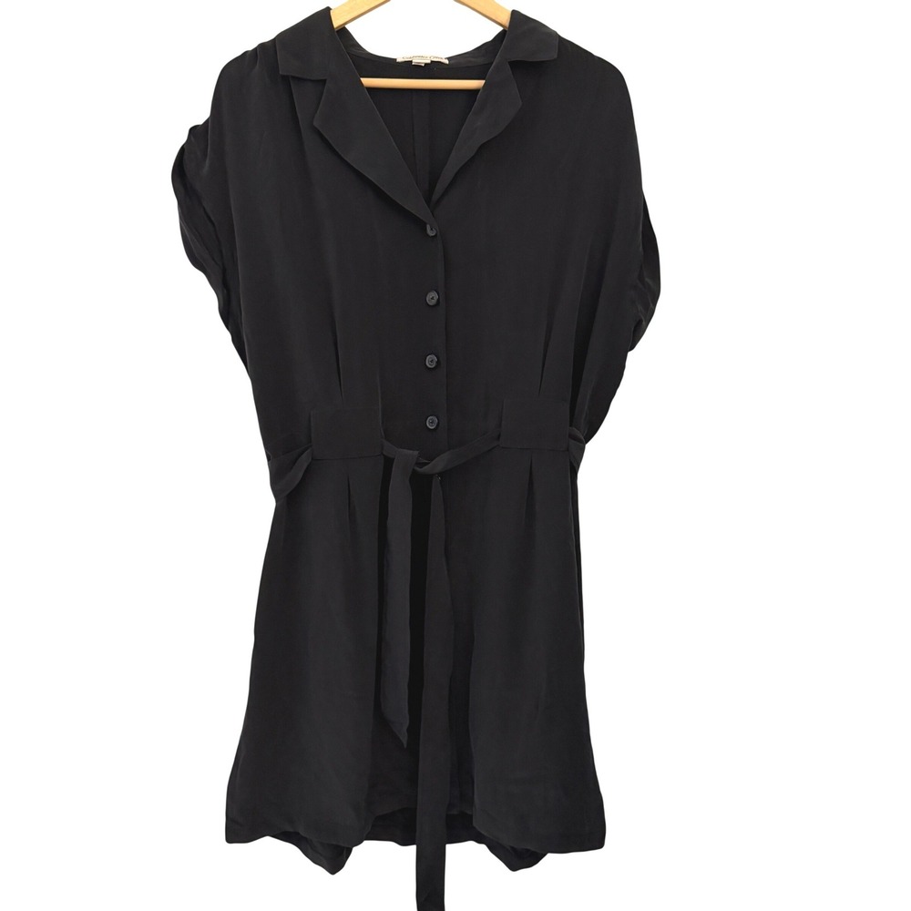 Coldwater Creek Silk Shirt Dress Womens XL 18 Black Excellent Belted Tunic